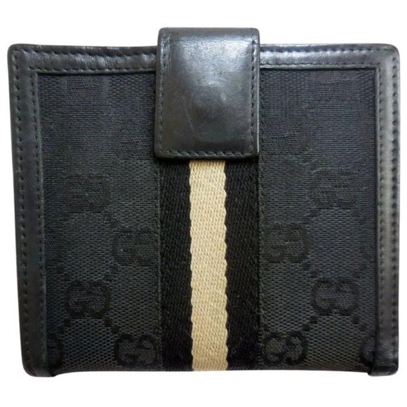 Gucci Black G Logo Print Canvas Bi-fold Snap - Picture 1 of 12
